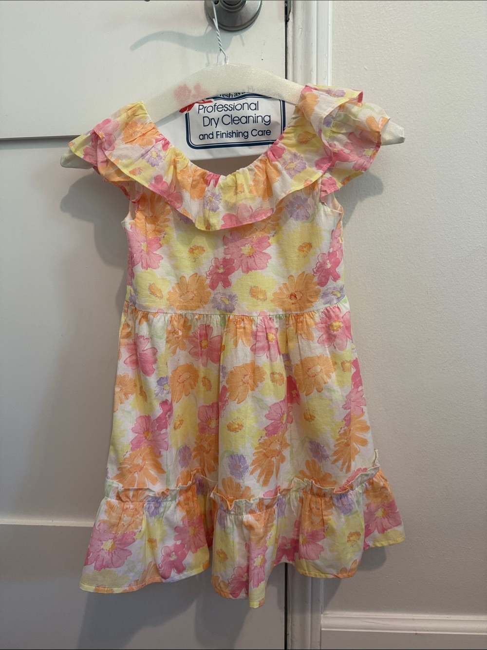 Janie and Jack Floral Ruffle Summer Dress - Pink, Yellow & Peach